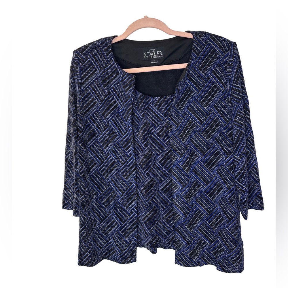 ⭐️ Alex Evenings Navy & Black metallic Geometric 3/4 sleeves 2-piece set- medium
